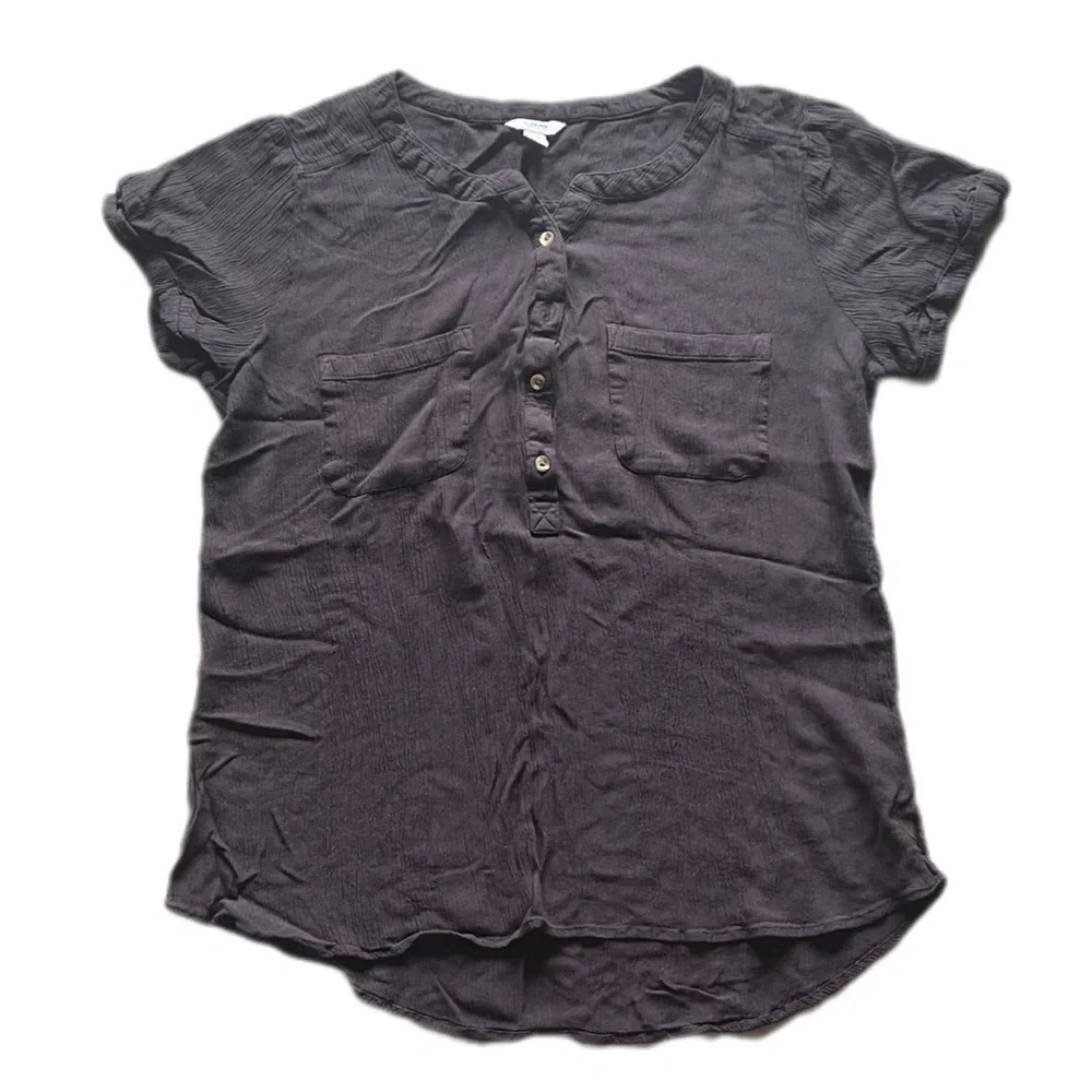 Sonoma Goods for Life Black Short Sleeve Blouse Pockets Buttons Women’s Medium